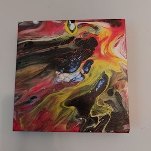 Abstract Art Canvas Painting 8inx8in Homemade Red yellow blue colorful Wall Deco